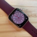 Apple Watch Series 9 with Mulberry Sport Band on desk